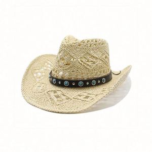 หมวกคาวบอยสเต็ตสันทรงคลาสสิกปีกกว้างแบบเรียบ ขายส่งจำนวนมาก หมวกคาวบอยตะวันตกทำจากฟางสำหรับผู้ชาย - Product Image 2