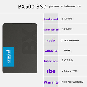 SSD de 480 GB, Interfaz SATA3 0, Serie BX500, Alta Velocidad de Lectura y Escritura, Garantía de Tres Años, Original de Meguiar - Product Image 3