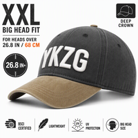 Casquette de baseball YKZG personnalisée avec logo, grande taille XXL, 68 cm, couronne profonde, 100 % coton sergé, beige et noir contrastant, style Dad Hat