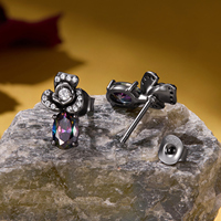 Boucles d'oreilles clous en argent sterling 925 avec rose noire et topaze mystique, motif fleur, serties de zircone cubique, style gothique vintage, cadeau pour femme SCE2053