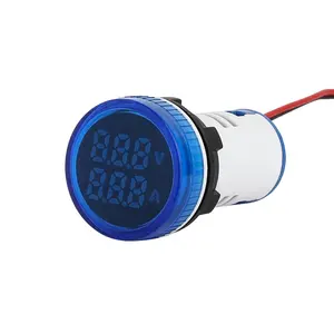Blue LED Dual Display AC Voltmeter Ammeter 0 to 100A 22mm Round Digital Voltage Current Tester Panel Instrument Indicator