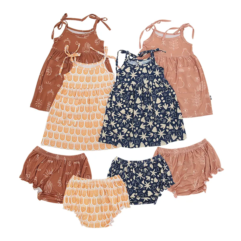 New Fashion Design Schnürung Fabrik preis Hot Sale benutzer definierte Druck ärmellose süße Baby Girls Anzug Anzug Set