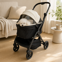 Poussette pour animaux de compagnie OEM grande taille avec pneus en caoutchouc de 6 ou 7 pouces, roue avant pivotante à 360°, double frein, autoportante, pliable, avec housse en maille respirante
