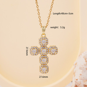 Collier croix rempli d'or bijoux en zircon cubique en acier inoxydable Christian Crucifix Faith Necklace Cross Women - Product Image 4