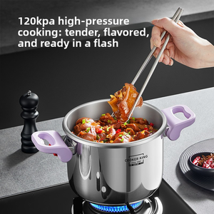 Casserole à pression en acier inoxydable avec poignée en plastique, écologique, ouverture et fermeture faciles, compatible gaz et induction, grande capacité, poignée pliable épaisse - Product Image 4