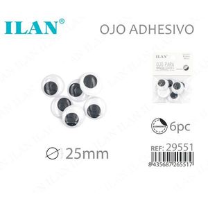 Adesivi per occhi Ilan da 25 mm per progetti creativi, confezione da 6 pezzi - Product Image 1