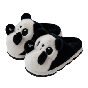 Chaussons d'hiver pour femme, à bout fermé, en peluche motif panda, chauds, en coton épais, antidérapants en EVA, doux, rehaussants - Product Image 1