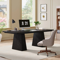 Bureau de direction à double piétement de style récupéré pour bureau, table en bois d'ingénierie vieilli avec pieds évasés, approvisionnement en gros