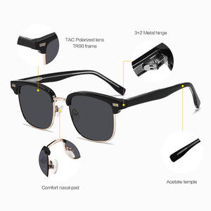 Lunettes de soleil demi-cerclées TR90 noires avec verres polarisés TAC UV400 unisexe pour la conduite et la pêche – Protection solaire transfrontalière - Product Image 1