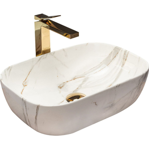 Lavabo in ceramica bianco opaco in marmo lucido sopra il bancone lavabo lavabo lavabo di piccole dimensioni - Product Image 1