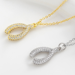 Collier pendentif Wishbone plaqué cuivre et or véritable incrusté de zircon, best-seller, bijou Wishbone tendance en CZ - Product Image 3