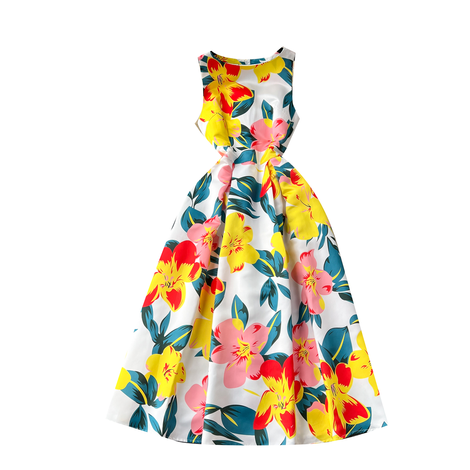 Elegant Summer O-Neck Sleeveless Midi Dress for Women | Casual A-Line Print  Dress in Bulk for Stylish Ladies