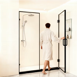 <span class=keywords><strong>Porte</strong></span> <span class=keywords><strong>de</strong></span> <span class=keywords><strong>douche</strong></span> à charnières transfrontalières Oumeiga, en aluminium noir, <span class=keywords><strong>porte</strong></span> plate, cloison en verre pour salle <span class=keywords><strong>de</strong></span> bain - Product Image 3