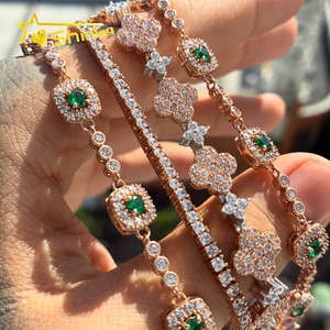 Bracciale Tennis Trendy da <span class=keywords><strong>Uomo</strong></span> in Argento <span class=keywords><strong>925</strong></span> con Moissanite Brillante, Placcato Oro Rosa, Stile Hip Hop con Diamanti a Quadrifoglio - Product Image 2