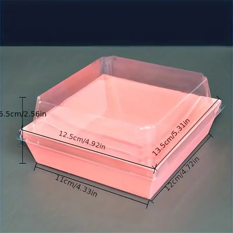 Gekookte Voedseldozen Transparant Deksel Roze Vetvrij Kraftpapier Dessertdoos Bakkerij Papieren Cakecontainer