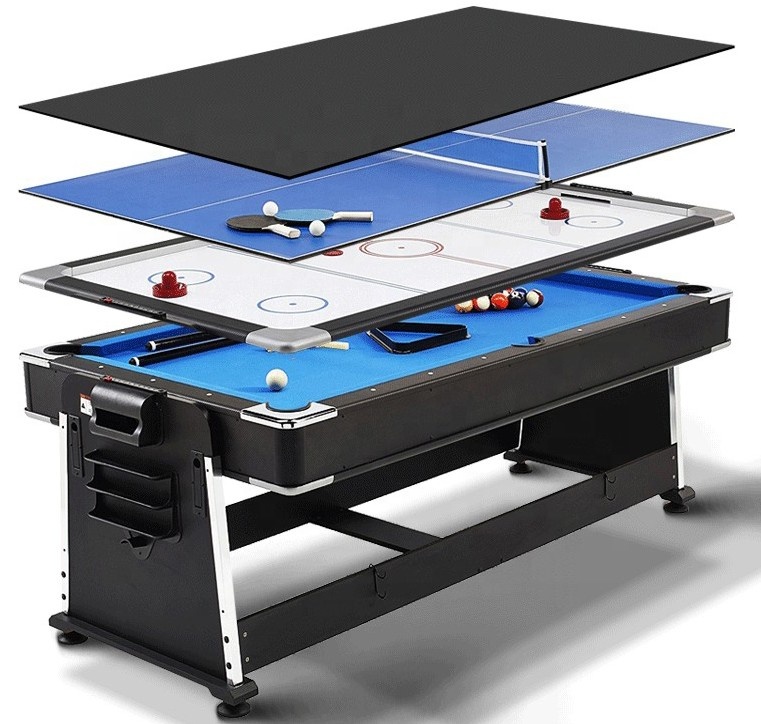 4 In 1 Modern Rotating Multi Game Billiard Pool Table 7ft With Air Hockey, Table Tennis And Dinning Top