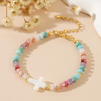 Bracelet Tendance Géométrique Tressé à la Main SRJPY avec Perles Croisées et Coquillages, Pierres Naturelles et Quartz Rose pour Femme