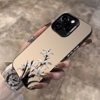 Casing Handphone TPU PC Motif Bunga Lily Putih Berlapis Perak Elektroplating untuk Iphone Xs 11 12 13 14 15 16 17 18 Pro Max