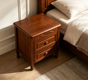Traditional Dark <b>Walnut</b> Wood Nightstand 2-Drawer Antique Turned Leg Bedroom Furniture Storage <b>Cabinet</b> - Product Image 2