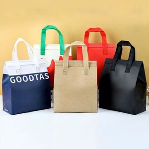 Non-woven Takeaway Insulation Bag Portable Cooler Bags Foldable Handled Zipper Closure Custom Logo - Product Image 2