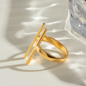 N & S 조정 가능한 오픈 링 18K 금도금 스테인레스 스틸 모던 스타일 약혼 선물 기념일 골드 라인 - Product Image 4