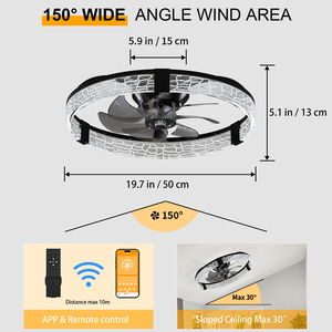 Slim Flush Mount Decorative Ceiling Fan Light Crack Texture 3000K-6500K Color <b>Change</b> 6 Speed Reversible Wind For Small Room - Product Image 3