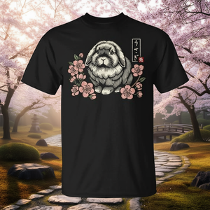 T-shirt à fleurs de cerisier japonais avec lapin hollandais mignon - Product Image 3