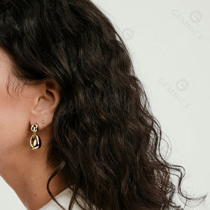 Gemnel Hot Selling Products Boucles d'oreilles épaisses Boucles d'oreilles pendantes en forme de galet irrégulier plaqué or - Product Image 2