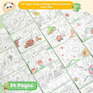 Livre de coloriage à l'<span class=keywords><strong>aquarelle</strong></span> pour enfants, livre de coloriage éducatif, ensemble de peinture, carnet de coloriage DIY, avec pigments et stylo - Product Image 5