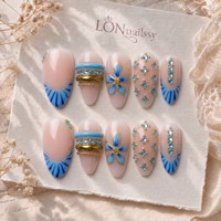 Faux ongles à presser en PMMA faits main, doublement embossés, style luxe léger, forme bec de canard évasée à la française, couvrance totale, réutilisables, 10 pièces