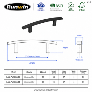 Modern Curved Slim Brushed Nickel Aluminum Alloy 64 96mm Kitchen Cabinet Pull for Bedroom Wardrobe Bathroom <strong>Drawer</strong> Furniture Use - Product Image 5
