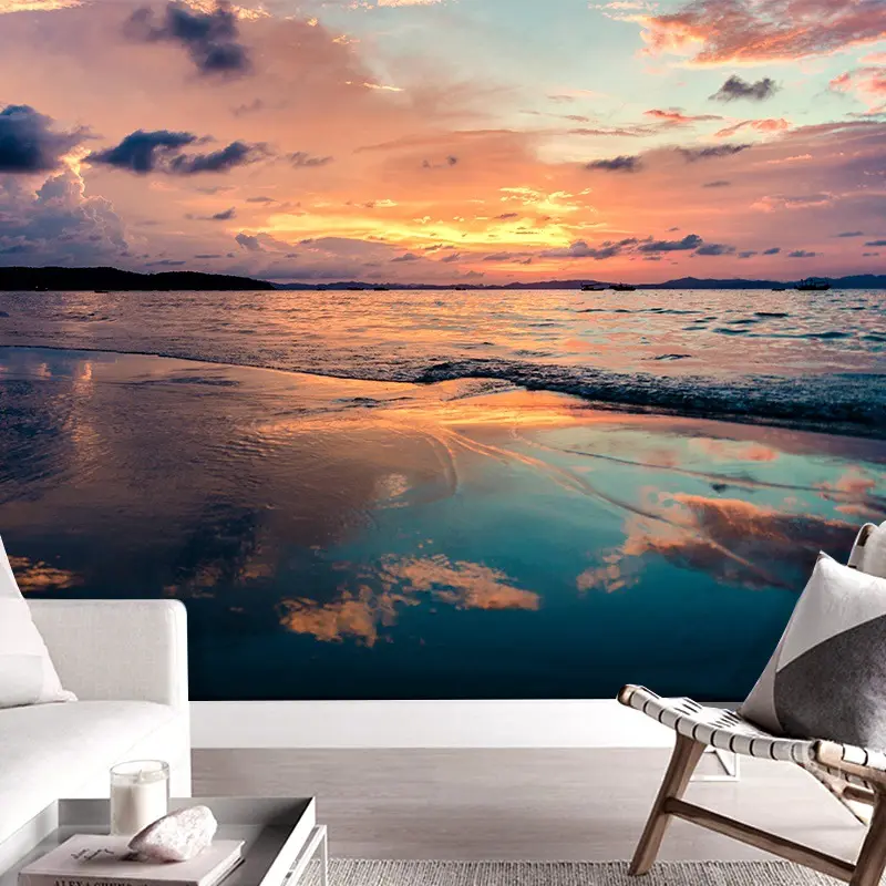 海辺の夕日夕暮れシルバービーチ風景壁紙3Dステレオフォトスタジオ写真写真背景壁布壁紙