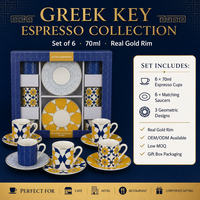 Ensemble de 6 tasses et soucoupes à café expresso en céramique dorée de luxe, ensembles de tasses et soucoupes à thé en porcelaine à motifs floraux, cadeau personnalisé avec logo, vente en gros