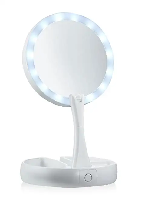 Портативное складное косметическое зеркало для макияжа со светодиодной подсветкой, двухстороннее зеркало