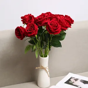 Factory Bulk Wholesale High Quality Artificial Velvet Red And White Roses Custom Wedding Furniture Home Rose Ornamental Flowers