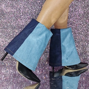 Large Size 47 Denim Patchwork Folded Short <b>Boots</b> Thin High Heels Pointed Toe Overlay Ankle Booties Women's Trend Shoes - Product Image 6