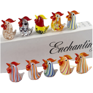 Ornement de bureau en verre soufflé à la main, figurine de poule miniature, statue d'animal, art de collection, verre coloré à rayures, figurines de coq de dessin animé - Product Image 1
