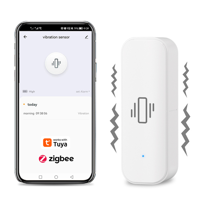 Tuya Zigbee Smart Vibration Sensor for Teller Machines Battery Powered Vibration Detector Compatible with Smart Life APP