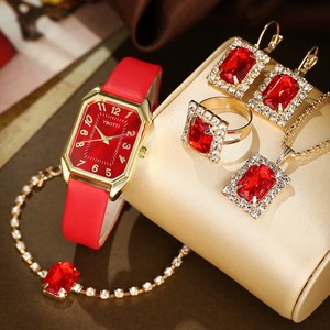 Set di orologi da donna quadrati di moda di lusso in <span class=keywords><strong>pelle</strong></span> <span class=keywords><strong>orologio</strong></span> regalo Set anello collana orecchino braccialetto - Product Image 2