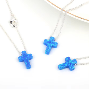 <span class=keywords><strong>Collana</strong></span> con Ciondolo a Croce in Varie Forme per <span class=keywords><strong>Uomo</strong></span> e Donna, Perle di Opale 9x12mm, Placcata Argento/Oro 18K in Ottone - Product Image 1