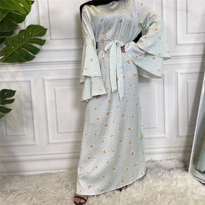 6528# High Quality Satin Printing Abaya Dress Two Layer Sleeves Muslim Women <b>Kaftan</b> Islamic Silk <b>Maxi</b> Dresses - Product Image 3