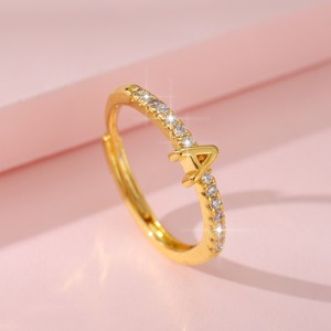 Luxury Fashion CZ Zircon Wedding <strong>Ring</strong> Open Adjustable Gold Plated 26 <strong>A</strong>-Z Initial Letter <strong>Rings</strong> for Couple Jewelry Gift - Product Image 5