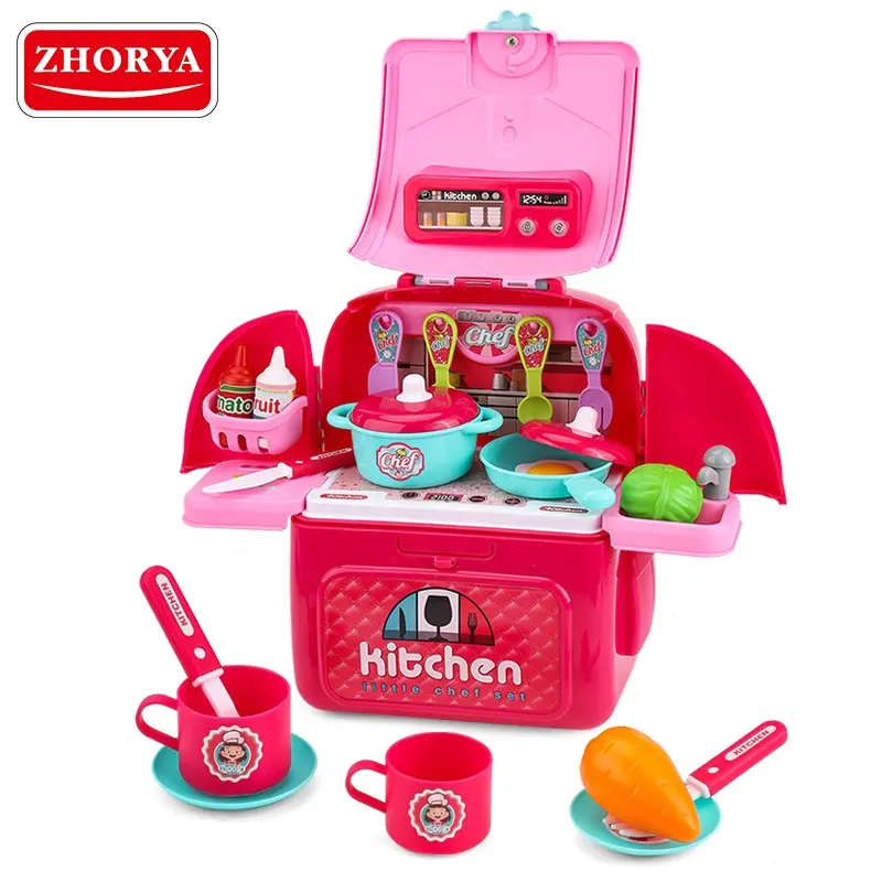 Zhorya crianças cozinhar mochila brinquedos casa fingir jogar talheres set crianças cozinha portátil conjunto brinquedos