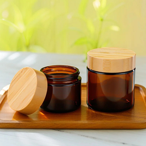 Hot bán hổ phách rõ ràng Matte đen 5g 10g 15g 20G 30g 50G <span class=keywords><strong>60g</strong></span> 100g mỹ phẩm Kem Jar <span class=keywords><strong>container</strong></span> với nắp tre - Product Image 5