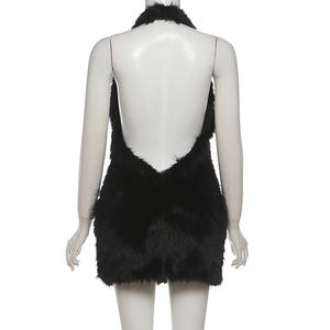 ชุดเดรสบอดี้คอนผ้าขนสัตว์ผสมแบบเซ็กซี่สำหรับฤดูหนาว รุ่น G01760C สายคล้องคอ เปิดหลัง ไม่มีแขน เหมาะสำหรับงานปาร์ตี้และคลับ - Product Image 4