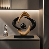 Sculpture moderne en résine noire et imitation bois, à emboîtement, avec orb noir de 6 cm, pour décoration de table de salon, vente en gros