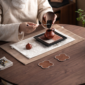 Juego de Alfombrillas de Té de Lino y Algodón Bordado Estilo Chino Wuxi Hall, Alfombrilla Brocada Lavable y Aislante del Calor para Ceremonia del Té - Product Image 4