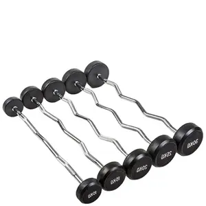 Get-Fit Wholesale Weightlifting Training Home Use Round Head Straight Curl Rubber Coated Fixed Barbell Bar