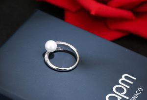 Bague Ouverte en Argent Pur 925, Ornée de Perles et Diamants, Style Coréen, Bijoux en Argent Pur Vente en Gros - Product Image 5