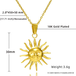 <span class=keywords><strong>Retro</strong></span> 18K PVD chapado en oro Irregular girasol sol colgante encanto Acero inoxidable sol Collar para mujer hombre - Product Image 4